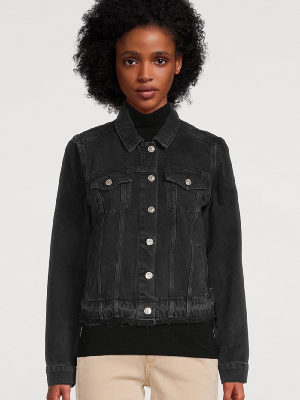 PAIGE Black Distressed Denim Jean Jacket